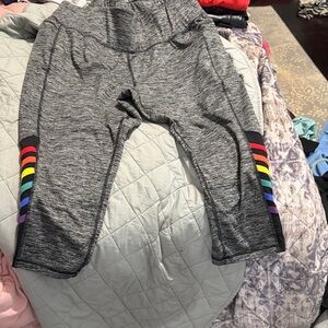Lane Bryant Gray Active Capri Leggings with Rainbow Side Stripes